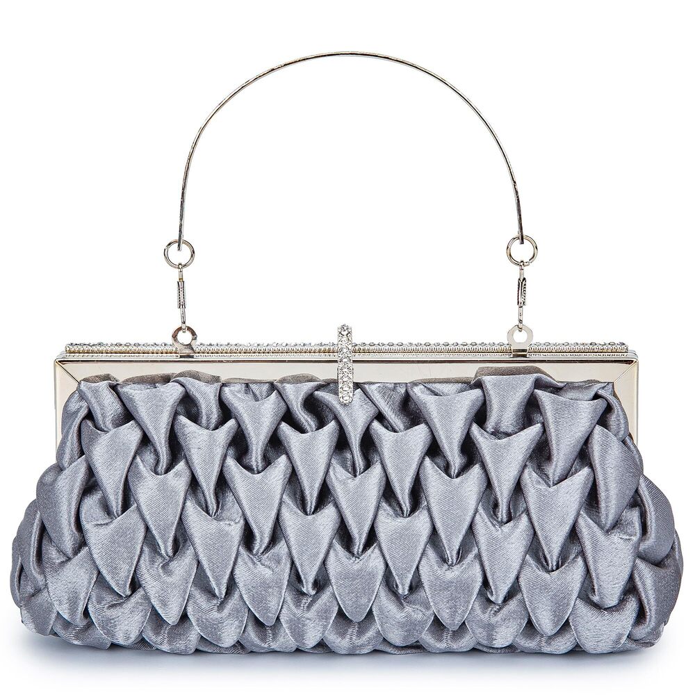7104 Classic Satin Clutch Bag Diamante Embellished Formal Evening Handbag